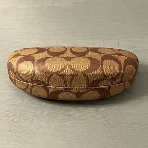 Coach Signature Monogram Brown Clamshell Eyeglasses Case + Cleaning Cloth